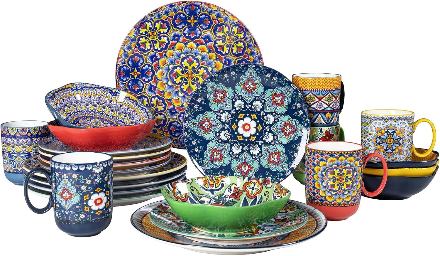 Plates and Bowls Set, Dinnerware Set for 6-20 Oz Bowls, 10.5 Inch Dinner Plates, 8.5 Inch Dessert Plates, 14 Oz Mugs