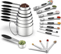 Measuring Cups and Magnetic Measuring Spoons Set,  Stainless Steel 8 Measuring Cups, 7 Double Sided Stackable Magnetic Measuring Spoons, 1 Leveler & 5 Mini Spoons - 21 Piece Black