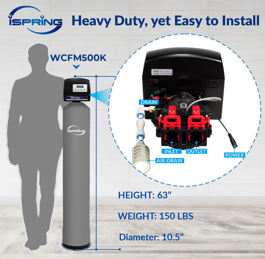 WCFM500K Whole House Water Filtration System for Iron, Manganese & Hydrogen Sulfide Removal, Well Water Compatible, Set & Forget, Lasts up to 10 Years