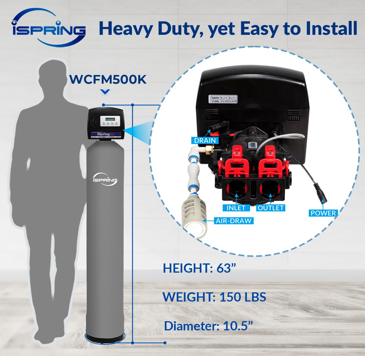 WCFM500K Whole House Water Filtration System for Iron, Manganese & Hydrogen Sulfide Removal, Well Water Compatible, Set & Forget, Lasts up to 10 Years