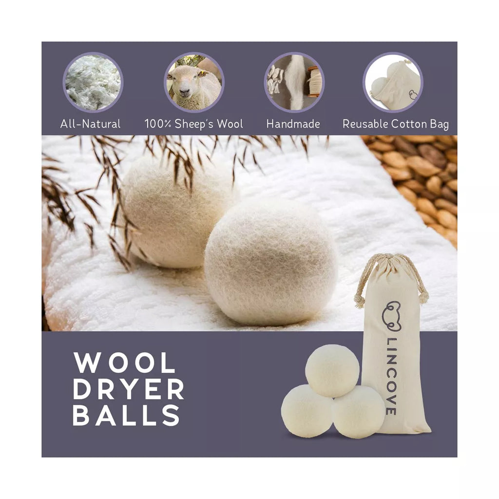 Lincove 100% Organic Wool Dryer Balls – Natural Fabric Softener, Reduces Drying Time & Static, Reusable, 1,000+ Loads