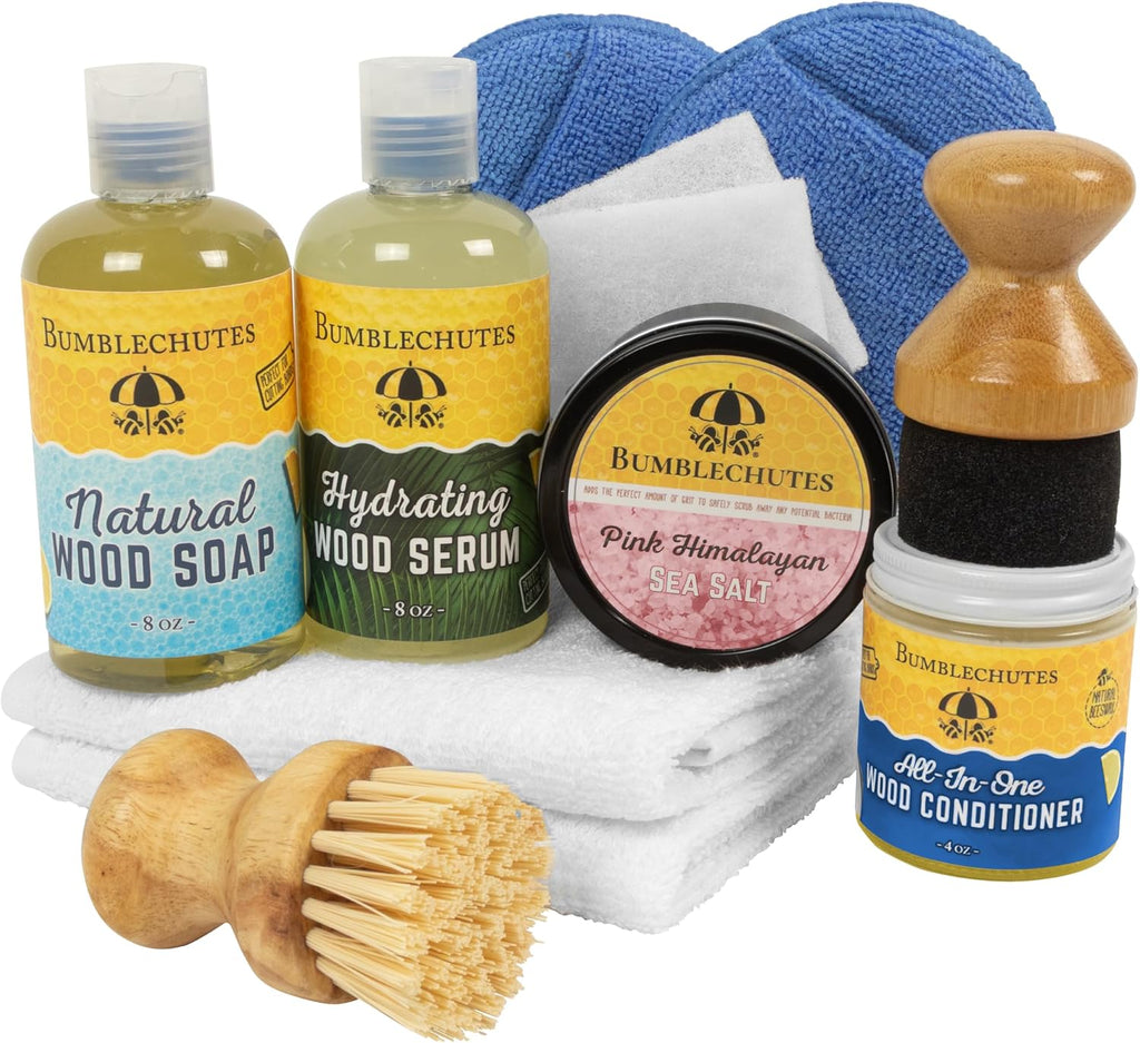 Wood Cutting Board Care Kit Gift Box – Clean, Hydrate, Protect – Natural Beeswax Cutting Board Wax Food Grade Butcher Block Oil, Wood Soap, Scrub Brush, Buff Pads, Applicator