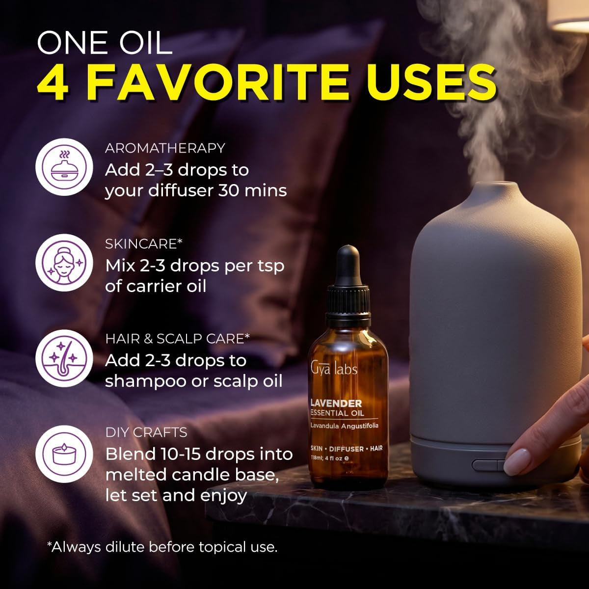 100% Pure Lavender Essential Oil - 4 Fl Oz - Lavender Oil for Hair, Skin, Diffuser, Aromatherapy & DIY Candle Making Scent