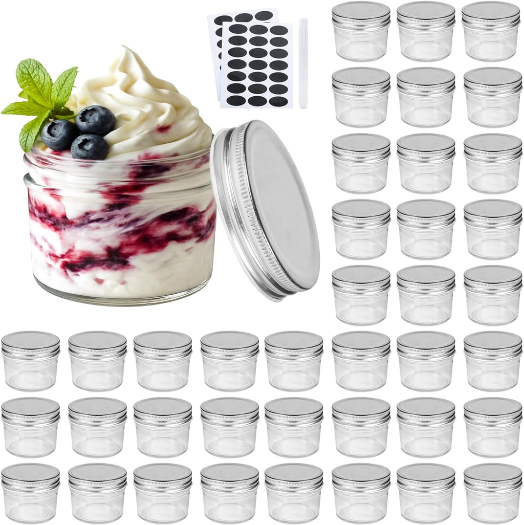 4Oz Glass Jars with Lids(Silver),Mason Jars,Ideal for Honey,Jam,Wedding Favor,Diy Magnetic Mini Spice Jars for Kitchen,Set of 40