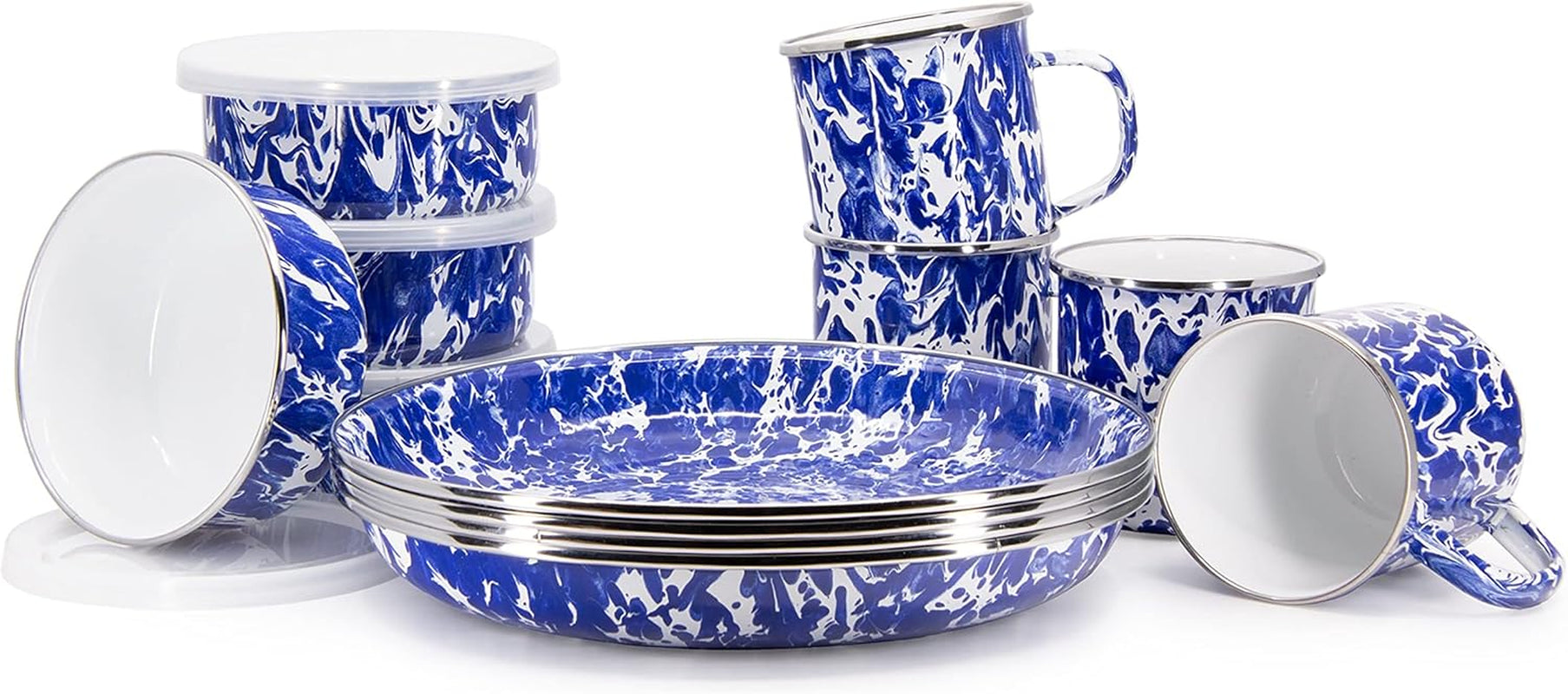Enamelware 12-Piece Dinnerware Set, Cobalt Swirl