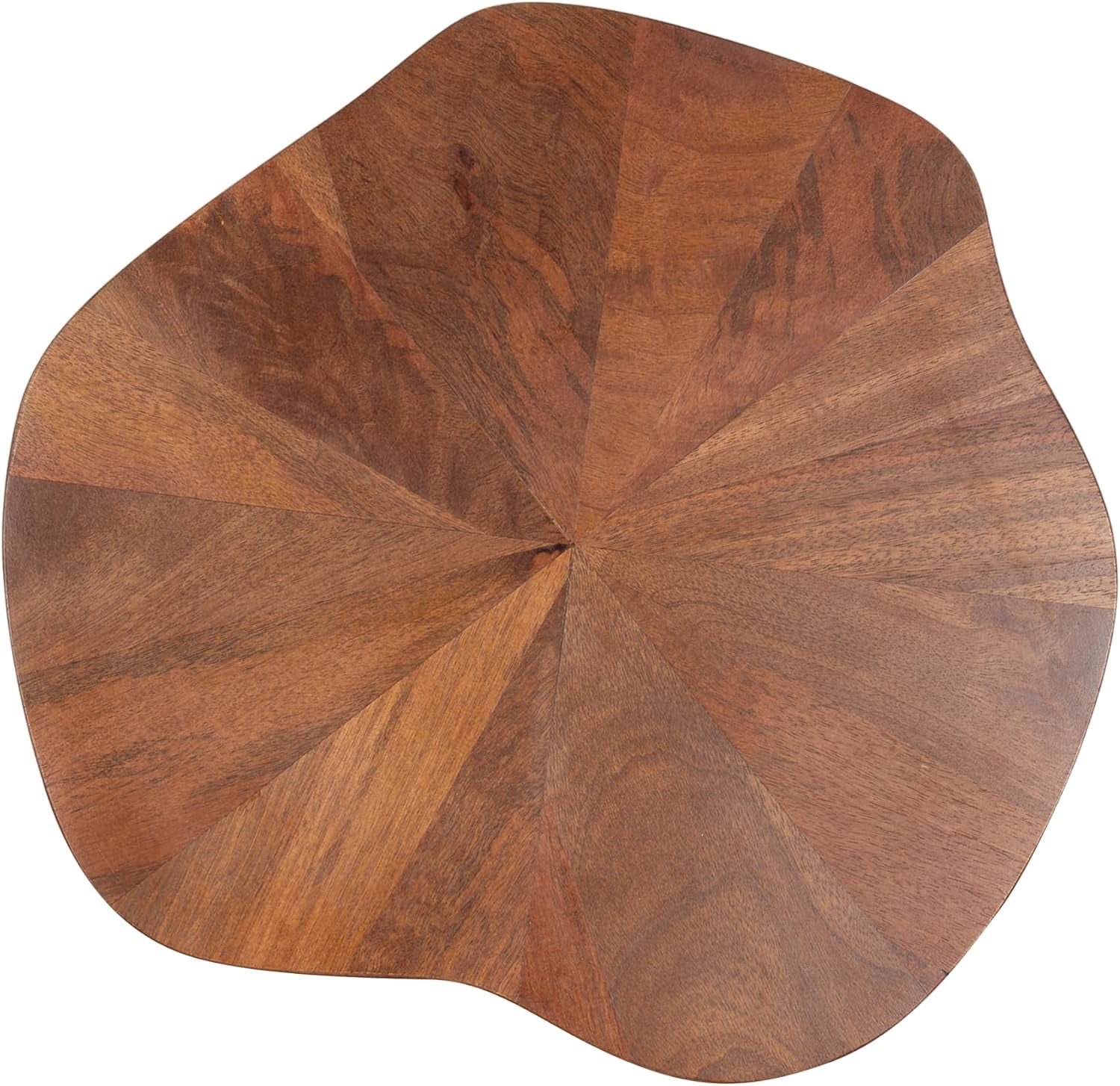 Kanna Modern Wavy Pieced Mango Wood round Side Table, 16 X 16 X 21, Walnut Brown, Mid-Century Scalloped Wooden End Table for Bedroom Nightstand or Living Room Plant Stand Indoors