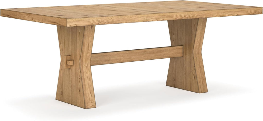 Signature Design by Ashley Galliden Farmhouse Dining Table with Extra-Thick Tabletop and Trestle Base, Light Brown