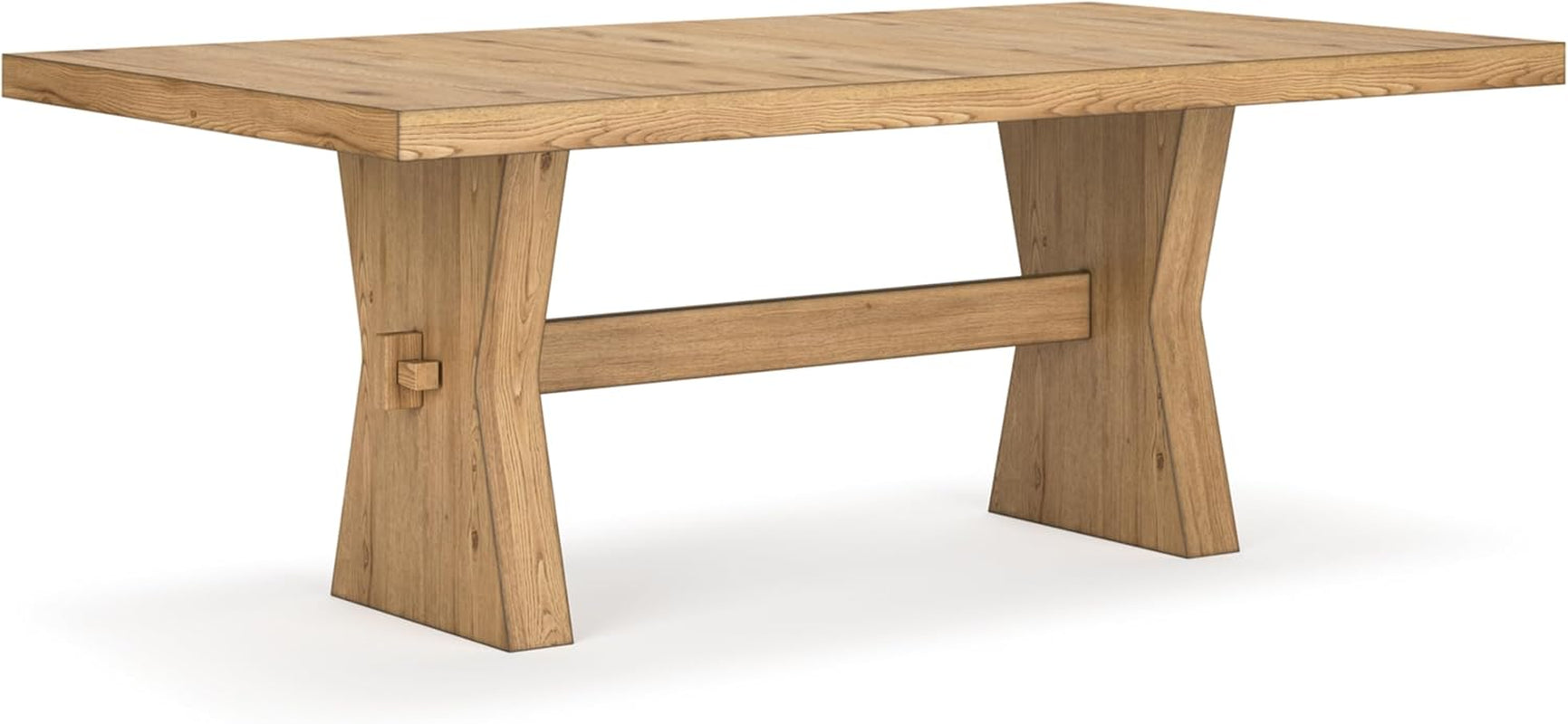 Signature Design by Ashley Galliden Farmhouse Dining Table with Extra-Thick Tabletop and Trestle Base, Light Brown