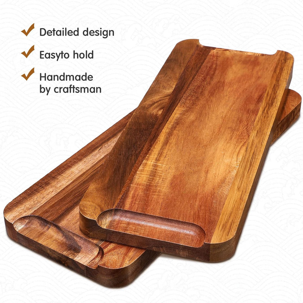 8 Pcs Solid Acacia Wood Serving Tray 14'' X 5.5'' Rectangular Wooden Serving Platter Long Cheese Charcuterie Boards with Edges Wood Boards for Food Vegetable Appetizer Party Decor