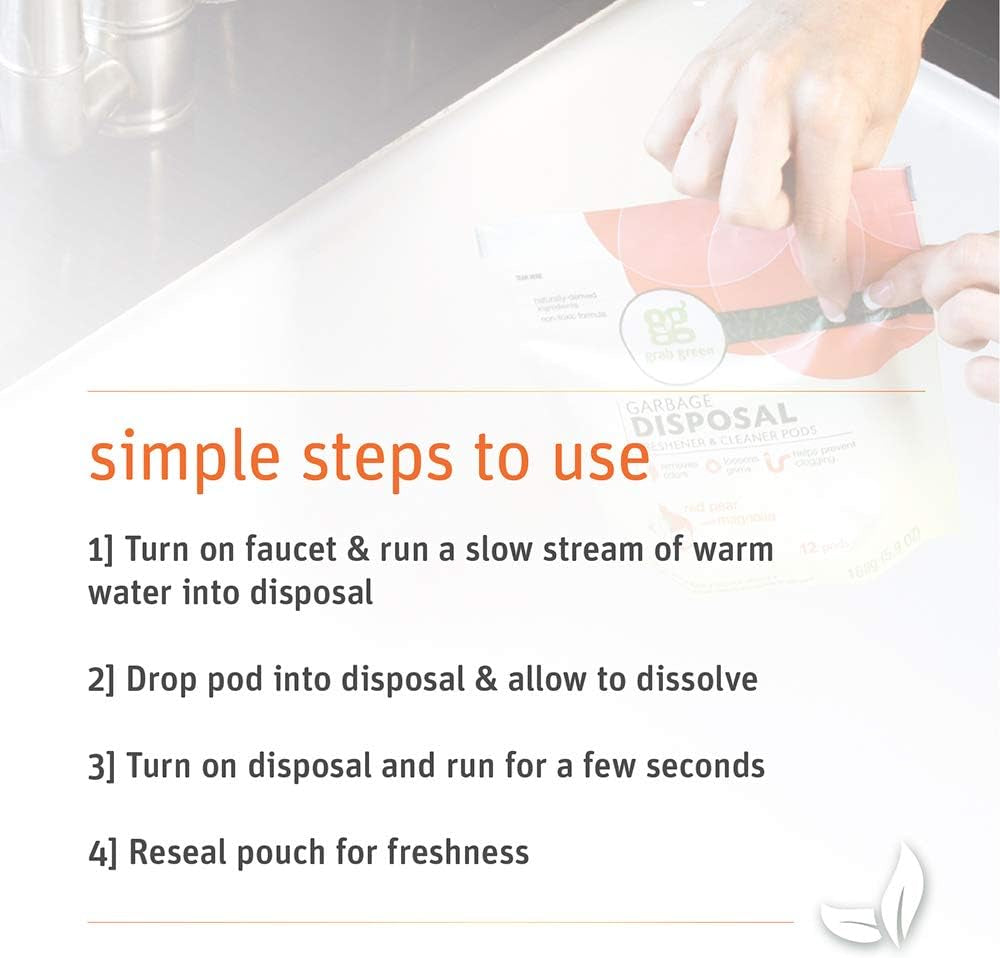Naturally-Derived, Tangerine with Lemongrass, 12 Pods (4-Pack), Mineral-Based Garbage Disposal Cleaner & Freshener
