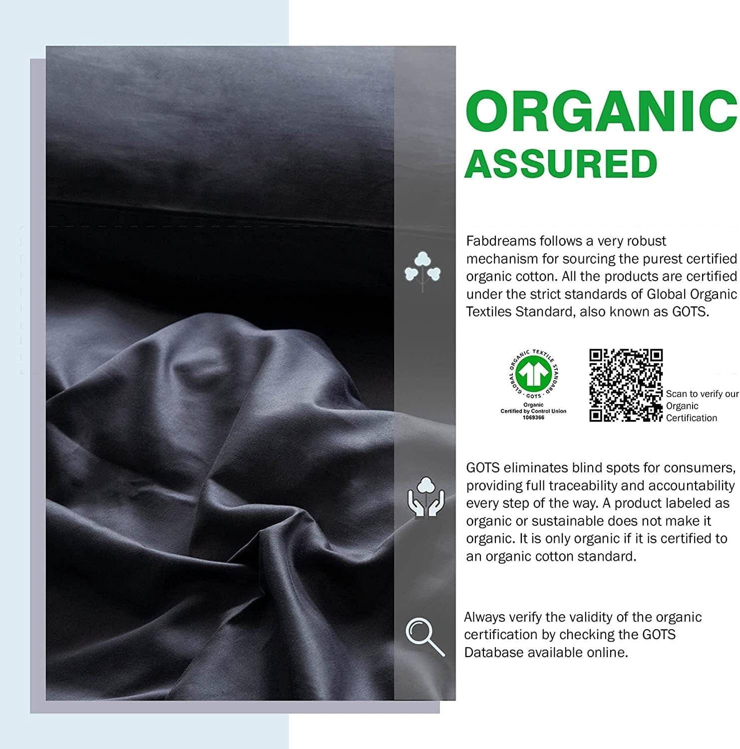 Organic Cotton Sheets Full Size Bed – 400 TC GOTS Certified, Ultra Soft Long Staple Cotton, Eco-Friendly Luxury Bedding Better than Egyptian Cotton, Breathable Deep 17″ Pockets – Dark Grey