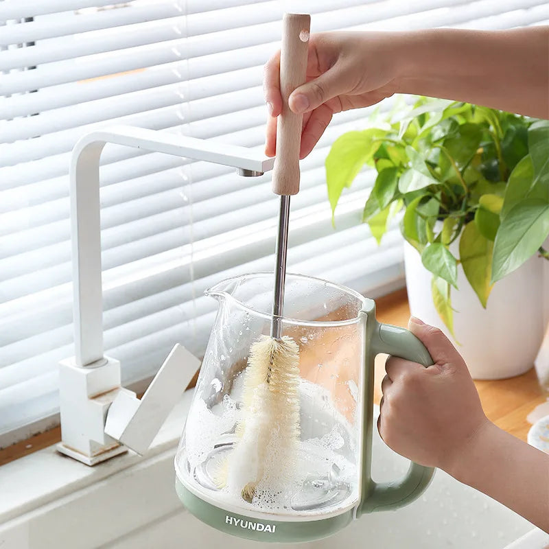 Wooden Bottle Cleaning Brush with Long Handle - Glass Scrubber for Stainless Steel Drink Bottles, Kitchen Tools,Cleaning Tools