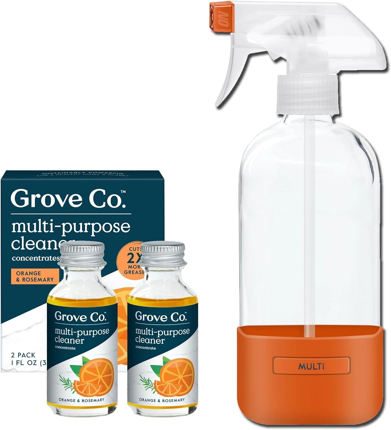 Multi-Purpose Cleaner Refills & Glass Bottle, Orange & Rosemary | 2 Refills and 1 Reusable Glass Bottle; Plant-Based; No Plastic Waste; Ammonia & Chlorine Free; No Harsh Chemicals