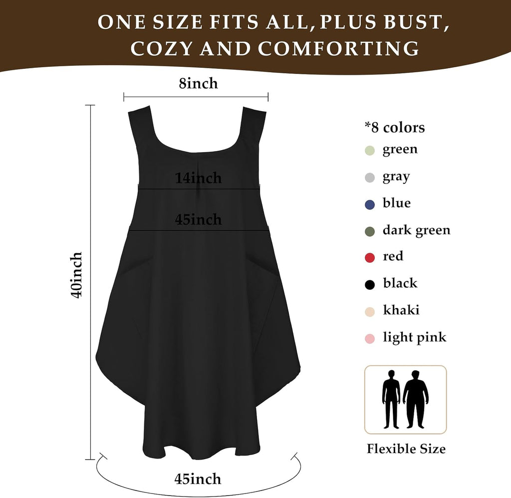 Apron for Women with Pocket Cotton Linen, Japanese Cross Back Apron for Gardening Painting
