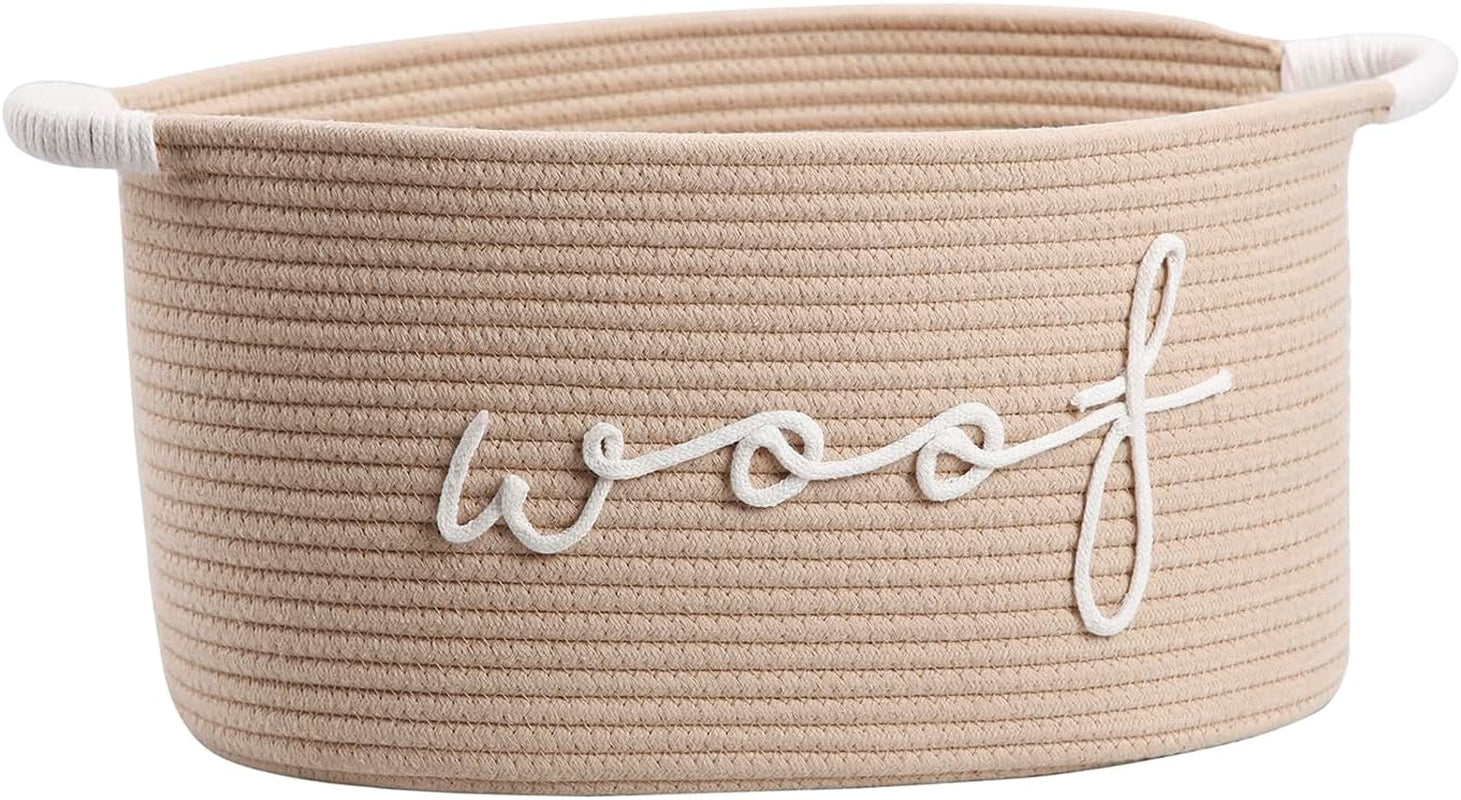 Woof Woven Rope Storage Baskets, Pet Dog Toy Bin Box Perfect for Organizing Chew Toys Blankets Leashes, Dog Toy Holder Cotton Basket Puppy Bins