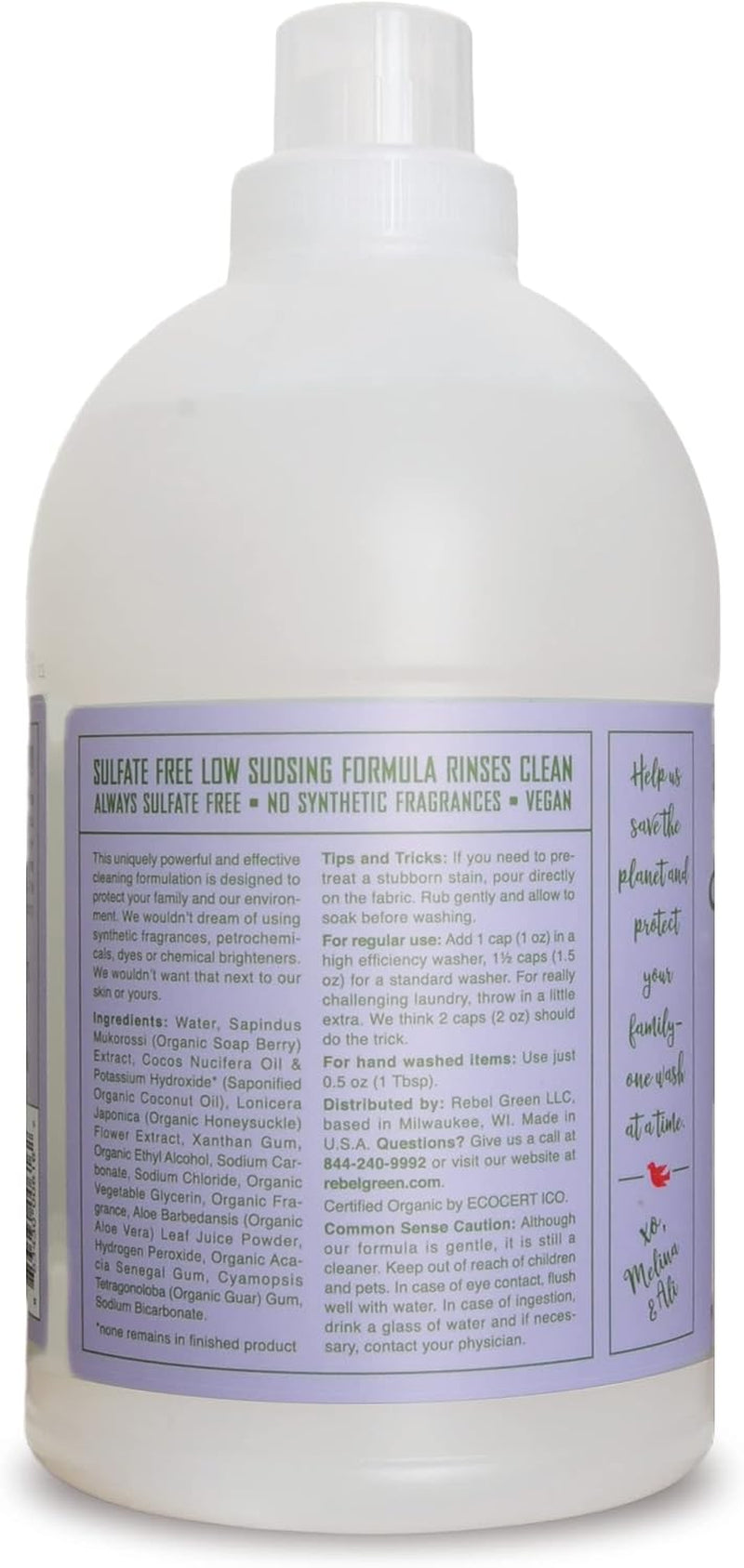 Organic Laundry Detergent - Natural Laundry Soap - Liquid Laundry Detergent with Dispenser Cup - Gentle Laundry Detergent - Fresh Lavender & Grapefruit Scent - 68 Load Bottles, 2 Pack