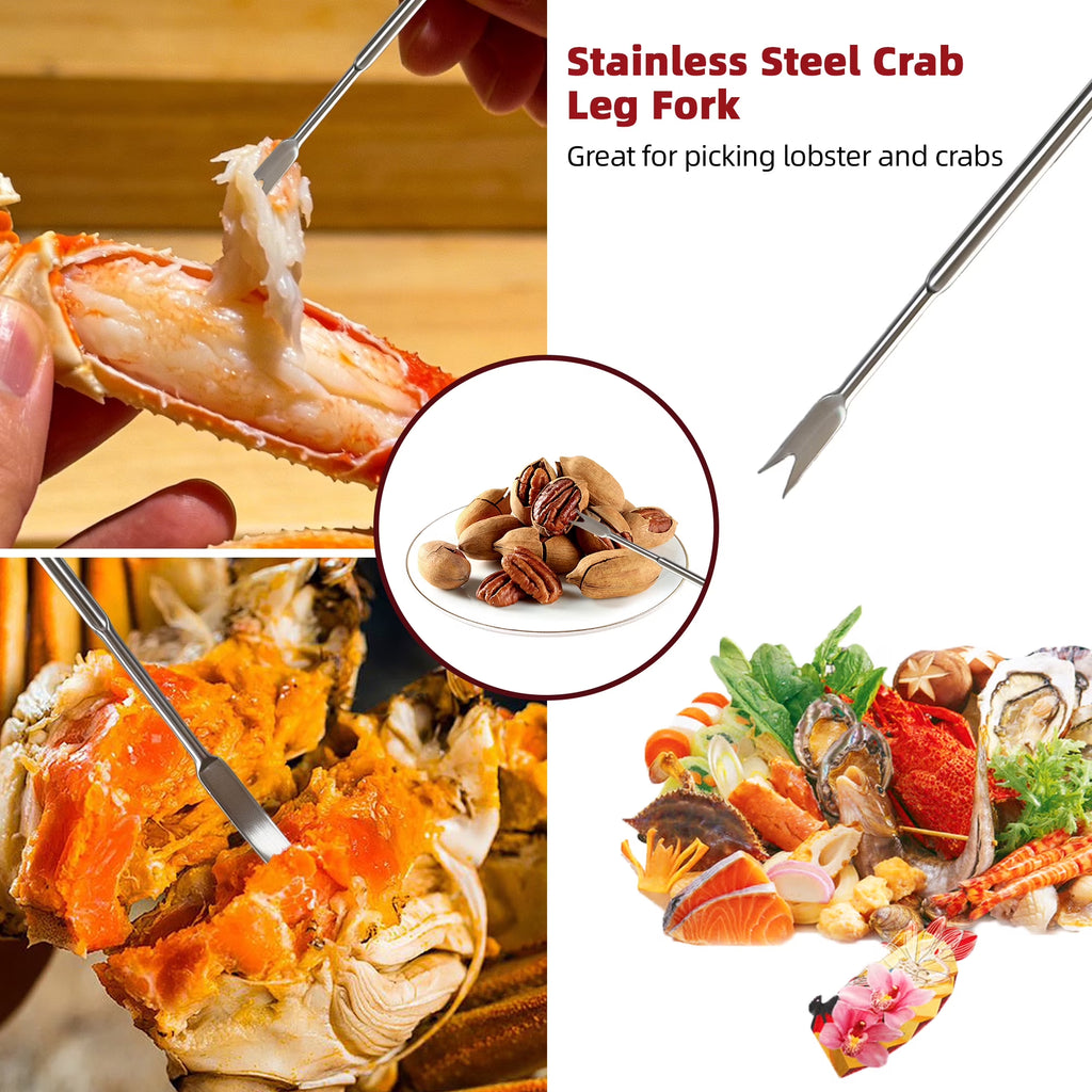 Seafood Cracker Tool Set with Lobster Sheller Stainless Steel Crab Crackers Crab Leg Fork Seafood Scissors and Storage Bag, Crab Leg Pick Utensils Set Crab Eating Tools (9Pcs)