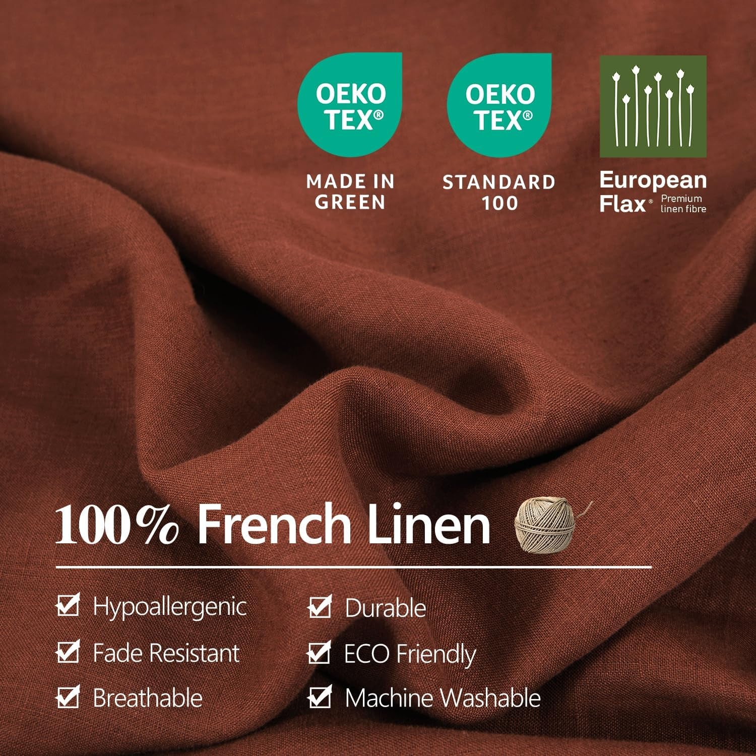 100% Organic Linen Sheets Set Twin XL Size,Stone Washed French Natural Flax Bedding 3PCS(1 Pillowcase,1 Fitted Sheet,1 Flat Sheet) GOTS Certified,Ultra Soft Bedding Set,Burgundy