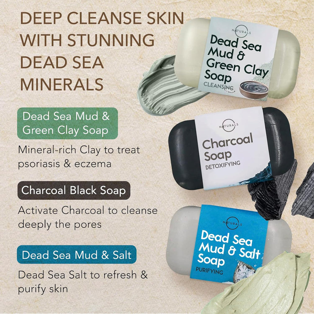 100% Natural Bar Soap - Gift Set - Organic Ingredients & Essential Oils - Spa Gifts for Women & Men, Body Wash & Face Soap - 6PC Black Soap Collection - Mothers Days Gifts