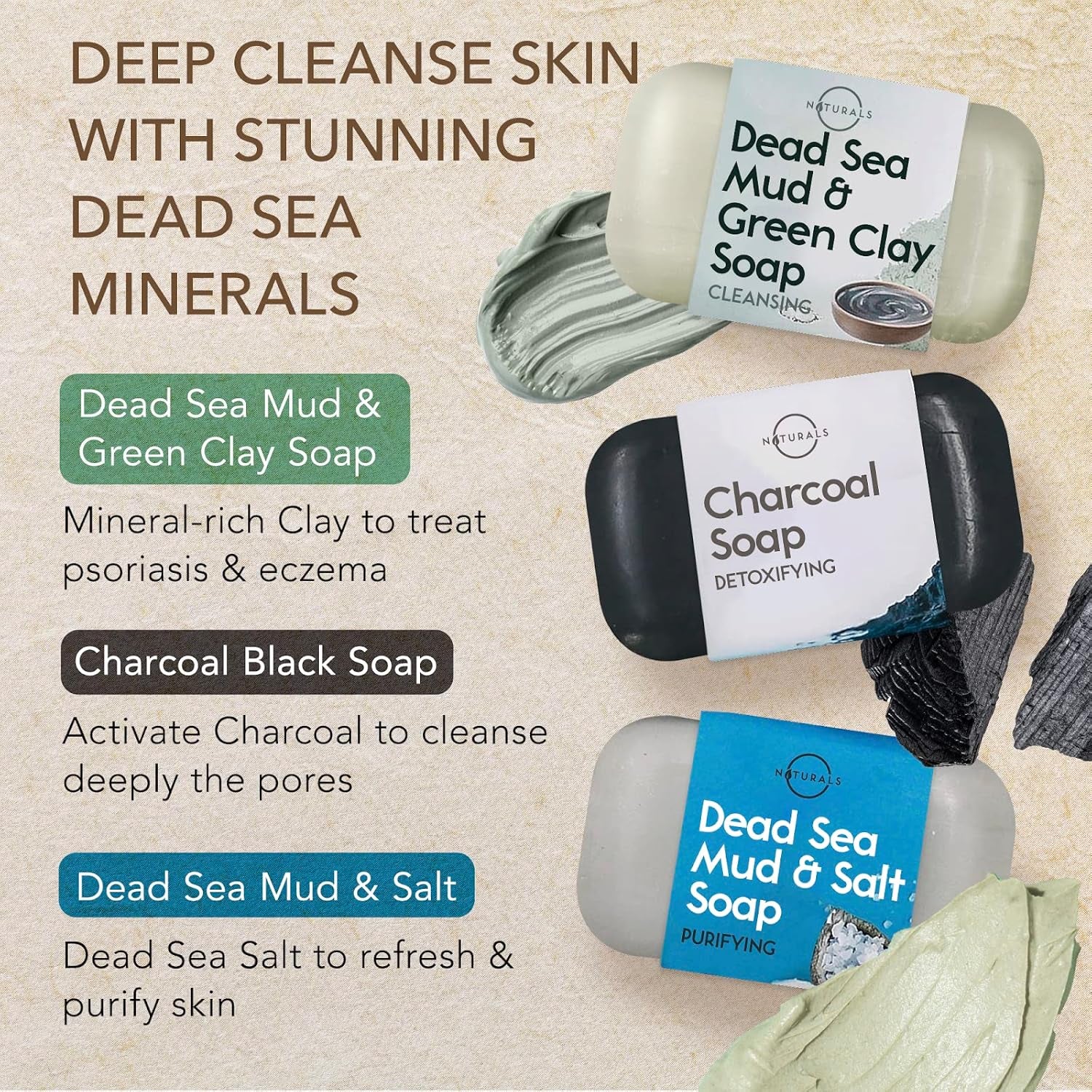 100% Natural Bar Soap - Gift Set - Organic Ingredients & Essential Oils - Spa Gifts for Women & Men, Body Wash & Face Soap - 6PC Black Soap Collection - Mothers Days Gifts