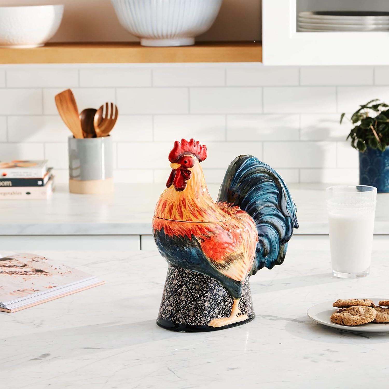 11.25" Gilded Rooster 3-D Cookie Jar, One Size, Multicolor
