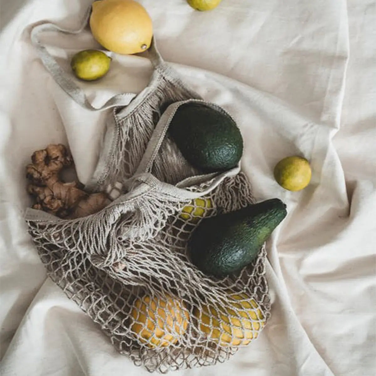 Portable Reusable Grocery Bags for Fruit and Vegetable Storage Bag Washable Cotton Mesh String Organic Organizer Shopping Bags