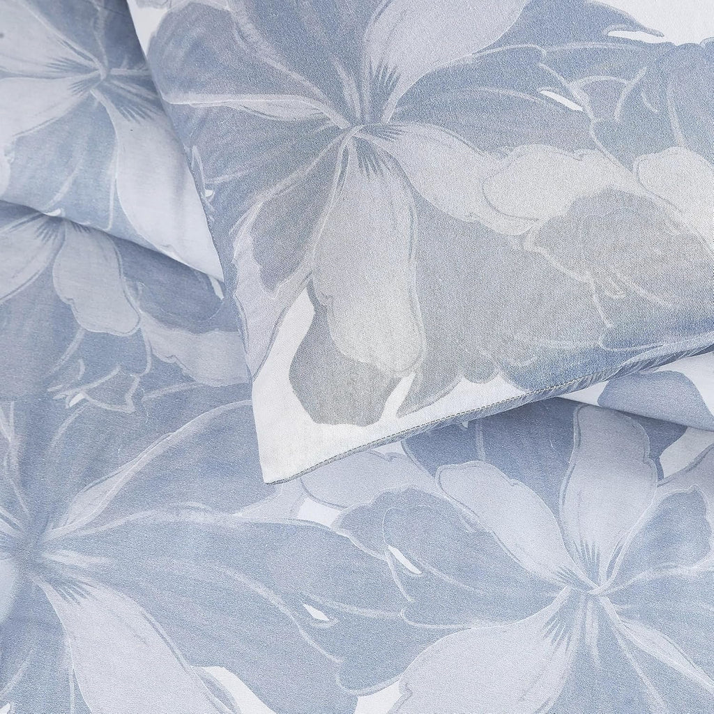 Vince Camuto Organic Floral 100% Cotton 3 Piece Full/Queen Comforter Set in Blue, All Season, Adult Size, Oeko-Tex Certified