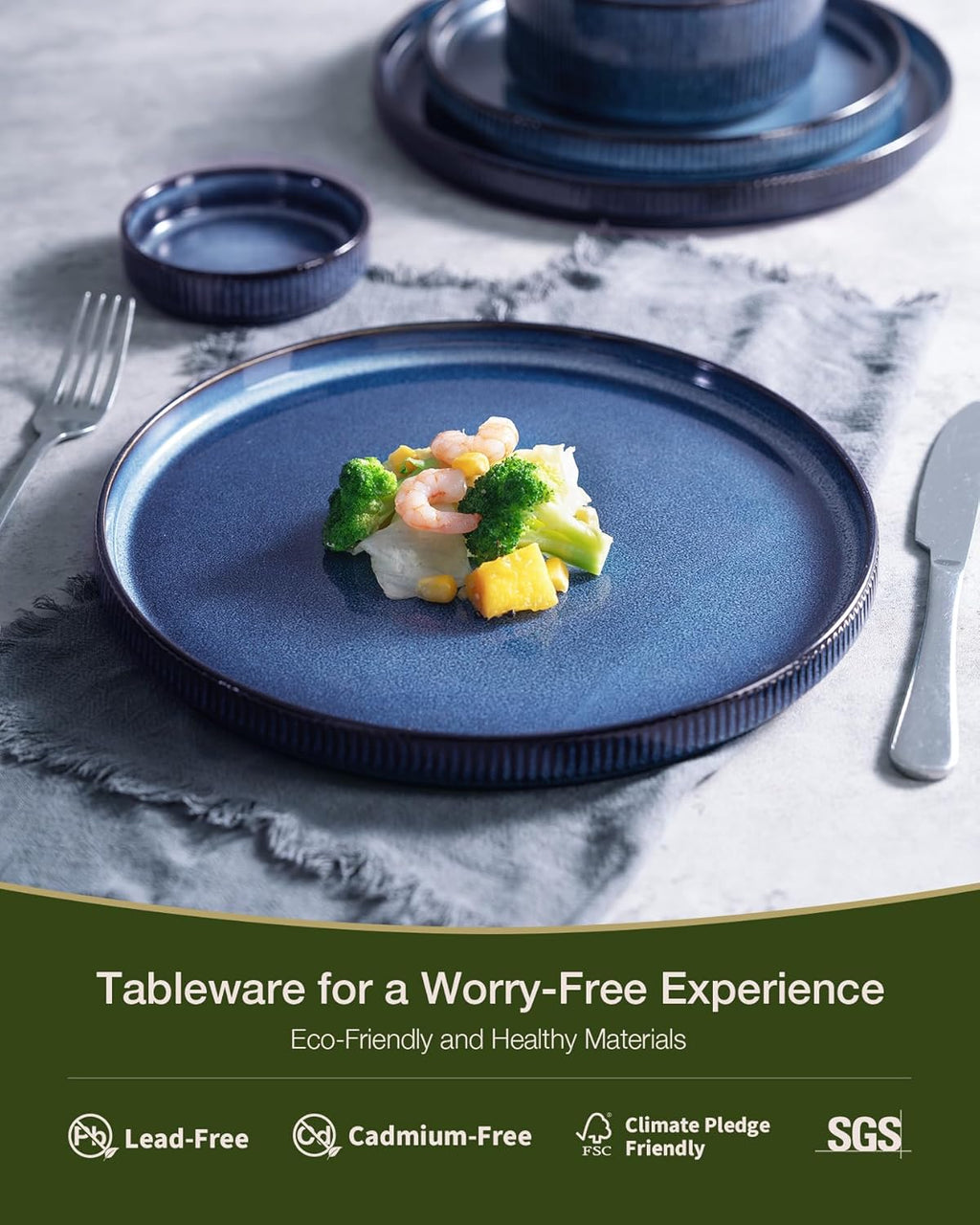 Star 24-Piece Stoneware Dinnerware Sets, Service for 6 - Reactive Glaze Mugs, Plates and Bowls, Dishes for Everyday/Formal Use, Chip/Scratch Resistant, Microwave/Dishwasher Safe, Nebulas Blue