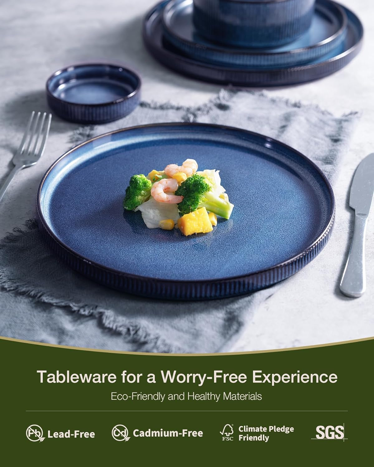 Star 24-Piece Stoneware Dinnerware Sets, Service for 6 - Reactive Glaze Mugs, Plates and Bowls, Dishes for Everyday/Formal Use, Chip/Scratch Resistant, Microwave/Dishwasher Safe, Nebulas Blue