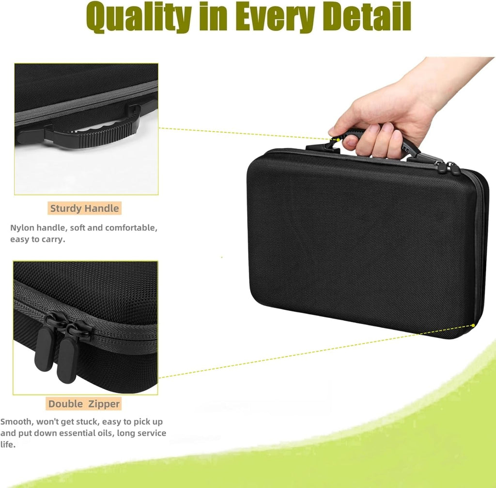 60 Bottles EVA Essential Oils Organizer, Hard Shell Essential Oil Storage Carrying Case, Essential Oils Holder Traveling Bag with Foam Insert, Holds 5Ml,10Ml,15Ml Essential Oils (Black)