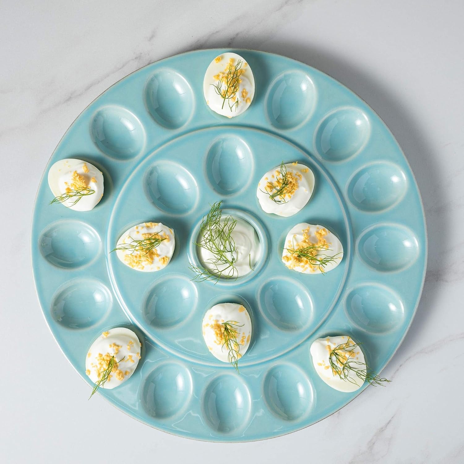 Ceramic Stoneware 13'' Egg Platter - Cook & Host Collection, Robin'S Egg Blue | Microwave, Dishwasher, Oven & Freezer Safe Dinnerware | Food Safe Glazing | Restaurant Quality Serveware