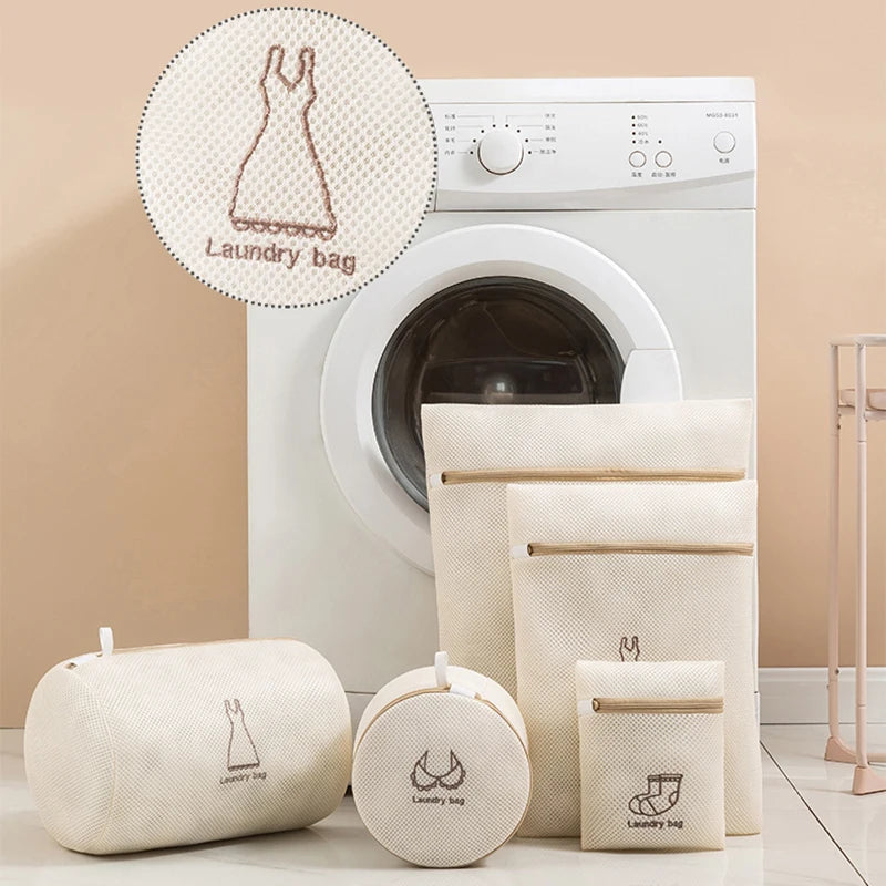 Laundry Bag Fine Mesh Embroidery Print Laundry Pouch Household Clothes Cleaning Washing Bags for Washing Machines New 7Pcs Sets