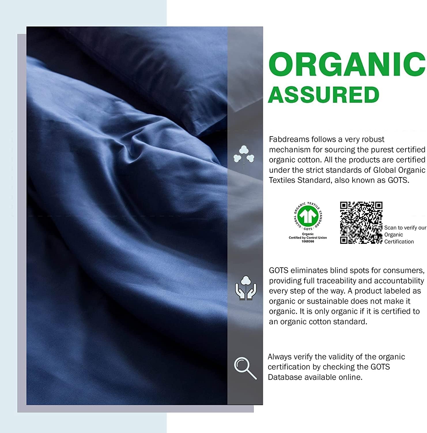100% Organic Cotton Percale Weave Full Size Sheet Set, 300 TC, GOTS Certified, Cool & Crisp, Breathable, Fits Mattresses up to 17" Deep, Durable Luxury – Dark Blue