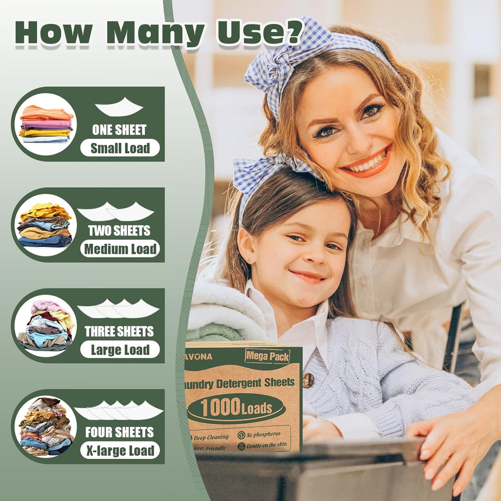 1000 Loads Mega Pack Laundry Detergent Sheets, Eco-Friendly Laundry Sheets, Powerful Cleaning, Suitable for Homes, Dorms, and Apartments - [Fresh Scent]