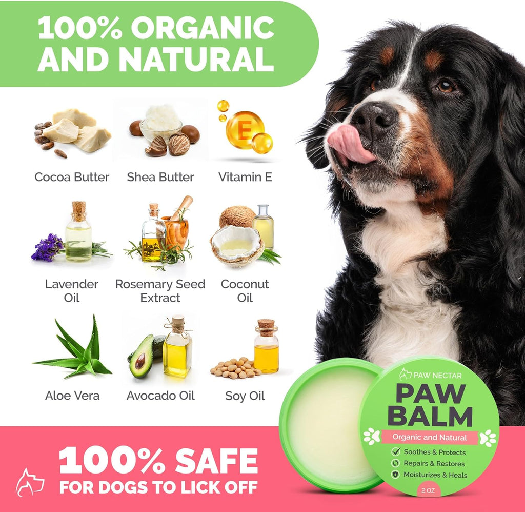 Natural Lick Safe Dog Paw Balm - 2 Pack 100% Organic Dog Paw Pad Balm Protector, Moisturizer & Soother for Dry Cracked Paws, Hot Pavement - Heals, Repairs & Restores - Coconut Oil, Shea Butter (2Oz*2)