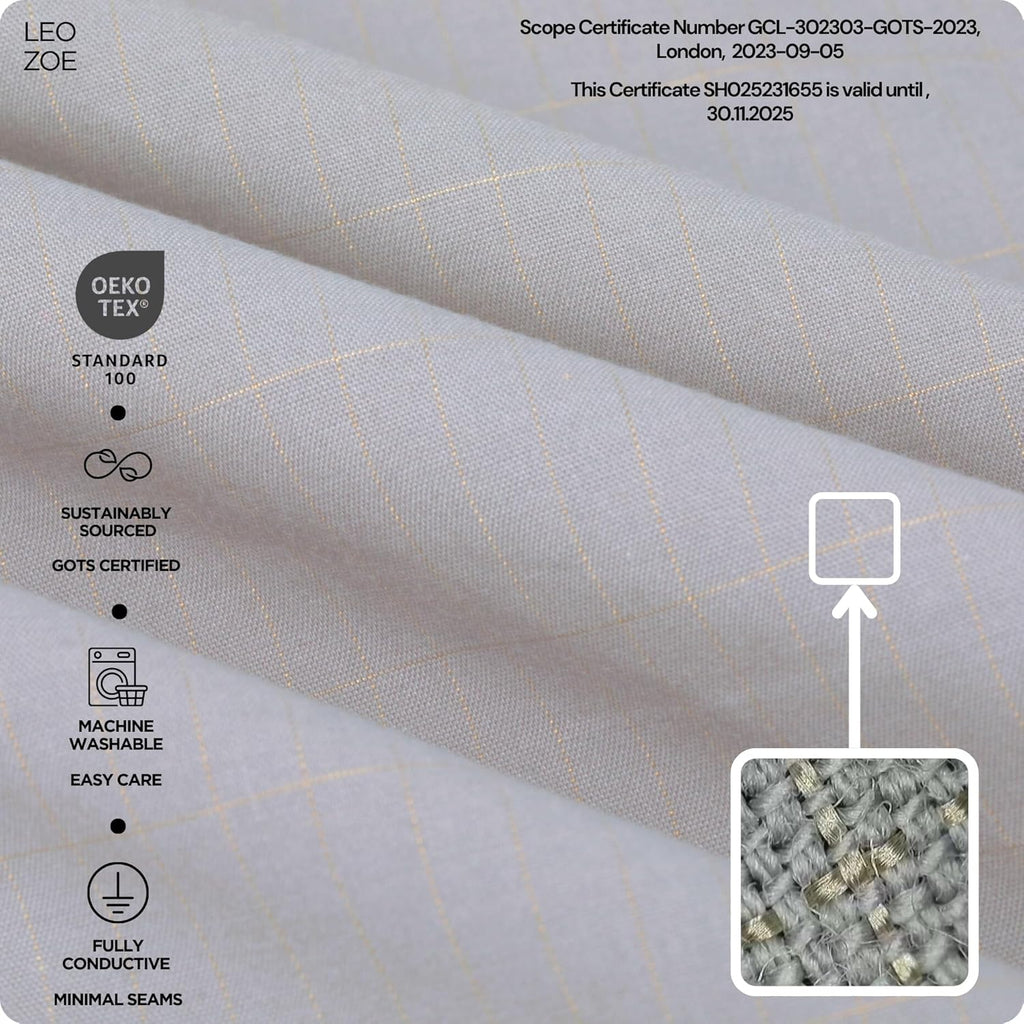 Premium Fitted Grounding Sheet - Gray, Queen (60"X80"), 95% Organic Cotton, 5% Silver Thread, 15' Upgraded Earthing Cord, for Better Sleep & Wellness with Holistic Alignment