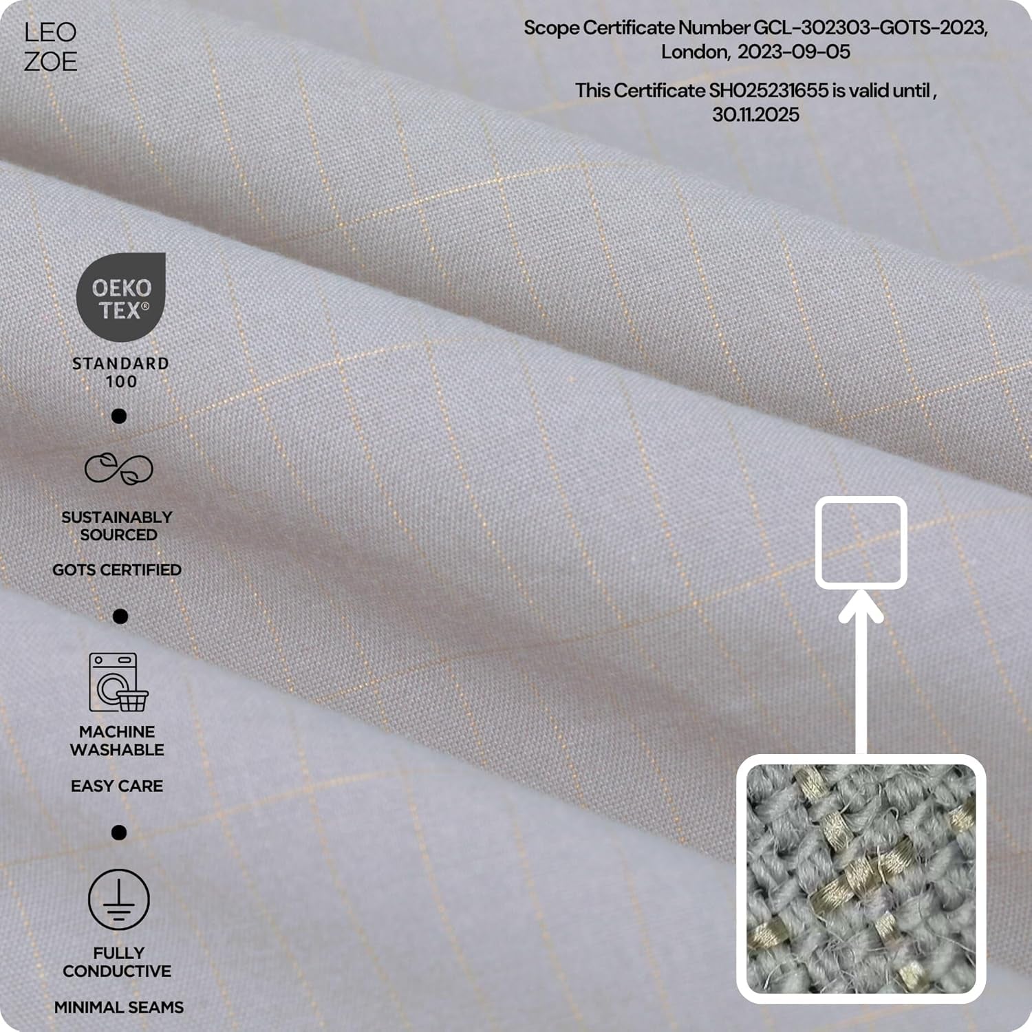 Premium Fitted Grounding Sheet - Gray, Queen (60"X80"), 95% Organic Cotton, 5% Silver Thread, 15' Upgraded Earthing Cord, for Better Sleep & Wellness with Holistic Alignment