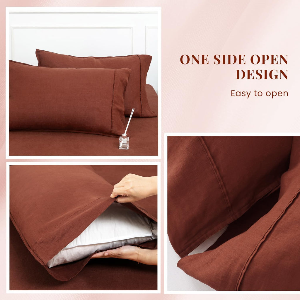 100% Organic Linen Sheets Set Twin XL Size,Stone Washed French Natural Flax Bedding 3PCS(1 Pillowcase,1 Fitted Sheet,1 Flat Sheet) GOTS Certified,Ultra Soft Bedding Set,Burgundy