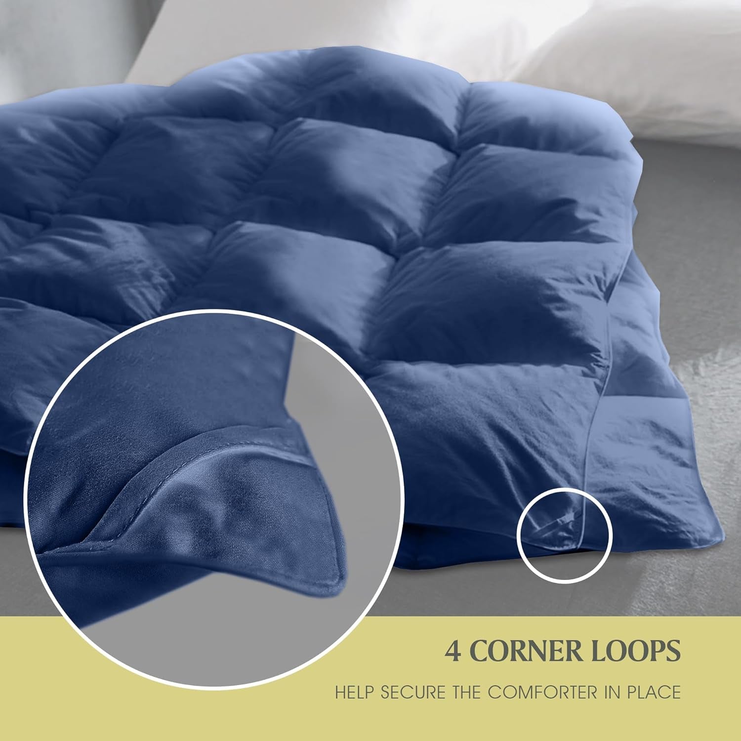 Luxury Comforter Organic Cotton All Season Fluffy Lightweight down Alternative Machine Washable Comforter for Bedroom, Full/Queen, Navy