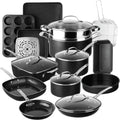 Ceraluxe 20 Pc Ceramic Cookware Set Nonstick, Complete Pots and Pans Set Non Stick with 5 Pc Bakeware Set, Deep Frying Pan Set, & Steamer, Non Toxic PFOA Free, Oven & Dishwasher Safe
