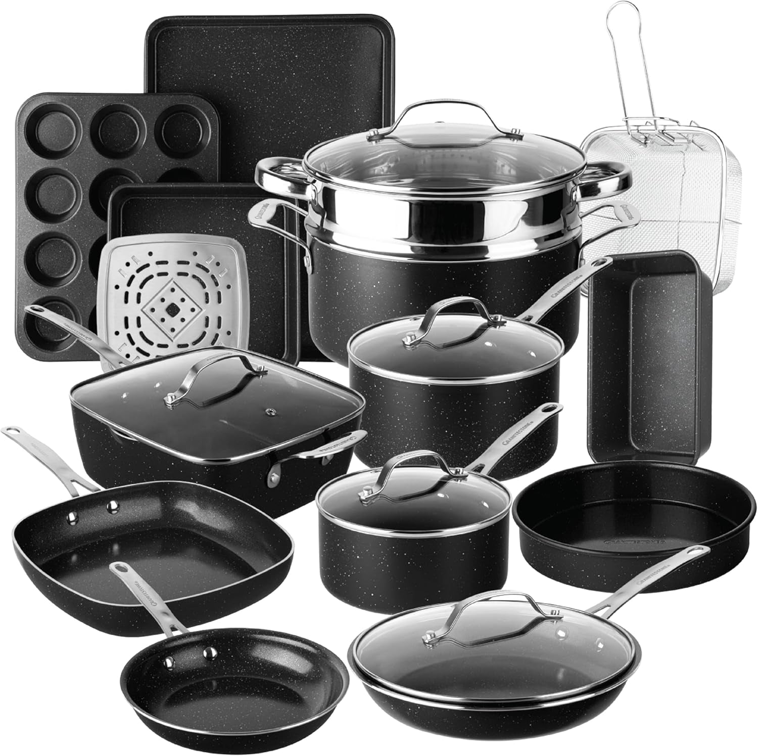 Ceraluxe 20 Pc Ceramic Cookware Set Nonstick, Complete Pots and Pans Set Non Stick with 5 Pc Bakeware Set, Deep Frying Pan Set, & Steamer, Non Toxic PFOA Free, Oven & Dishwasher Safe