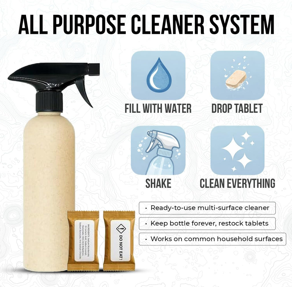Organic Origin Kitchen Cleaning Supplies Kit - 14 Piece Set with Reusable Paper Towels, Plant-Based Sponges, Swedish Dishcloths, Dish Towels, Cleaner Tablets & Spray Bottle Cleaning Essentials