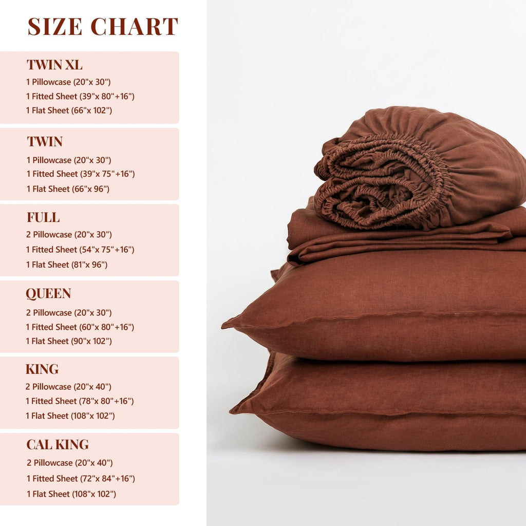 100% Organic Linen Sheets Set Twin XL Size,Stone Washed French Natural Flax Bedding 3PCS(1 Pillowcase,1 Fitted Sheet,1 Flat Sheet) GOTS Certified,Ultra Soft Bedding Set,Burgundy