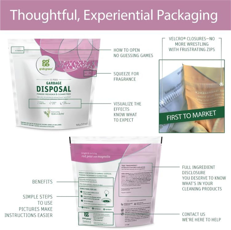 Naturally-Derived, Tangerine with Lemongrass, 12 Pods (4-Pack), Mineral-Based Garbage Disposal Cleaner & Freshener