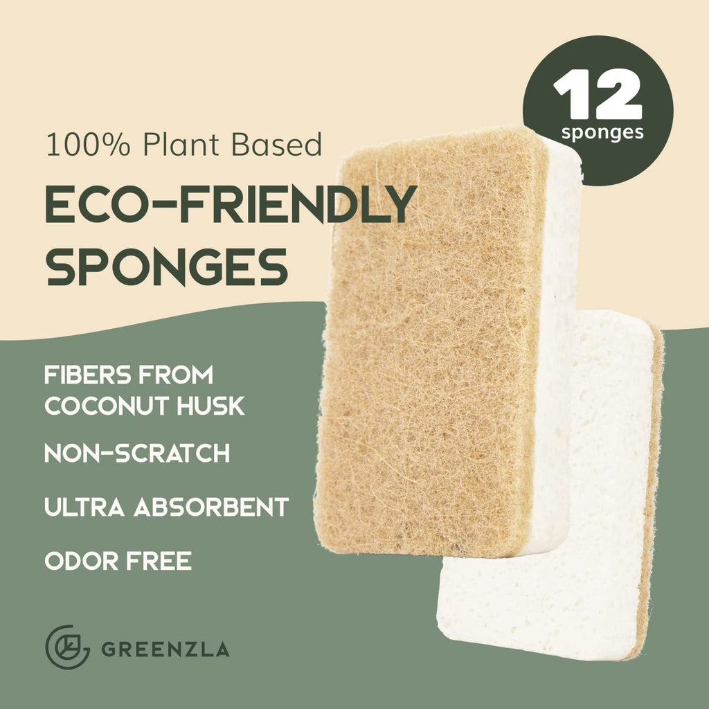 12 Pack Kitchen Sponges, Plant-Based Dish Sponges, Non-Scratch Sisal Hemp Scouring Pads for Dishes, Countertops, Bathtubs, and Tiles