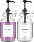2 Pcs Glass Liquid Laundry Detergent Dispenser with Cup Holders, Half Gallon Dispenser for Laundry Room (64 Oz. Each), Laundry Detergent Bottles with Pump Dispenser - (Black Pumps)