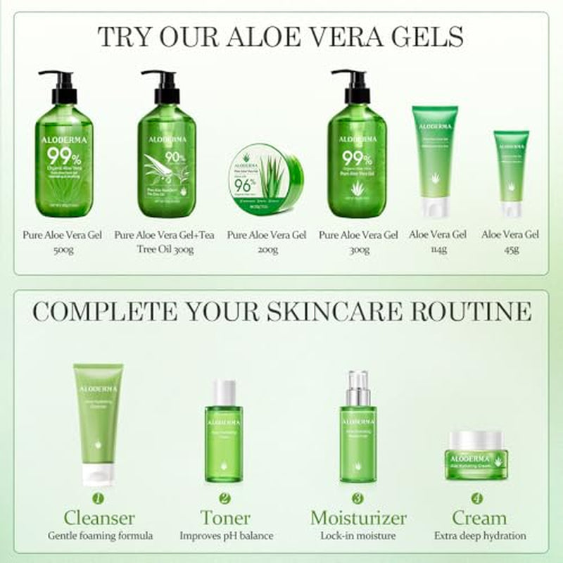 Aloe Vera Gel Set 3 Pack - Aloe Flower Essence Gel, Pure Aloe Vera Gel, Aloe Gel + Tea Tree Oil