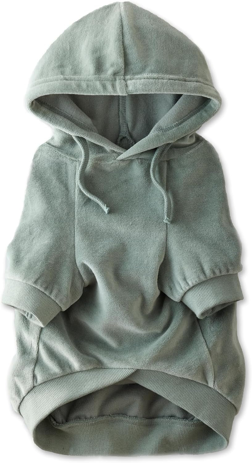 Cooper II Organic Cotton Velour Dog Hoodie Pet Coat for Small, Medium and Large Dogs, Sage, Large (40-60 Lbs)
