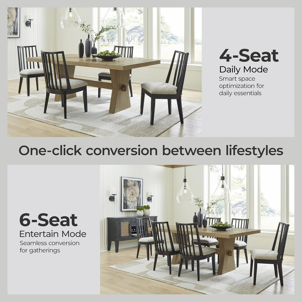 Signature Design by Ashley Galliden Farmhouse Dining Table with Extra-Thick Tabletop and Trestle Base, Light Brown