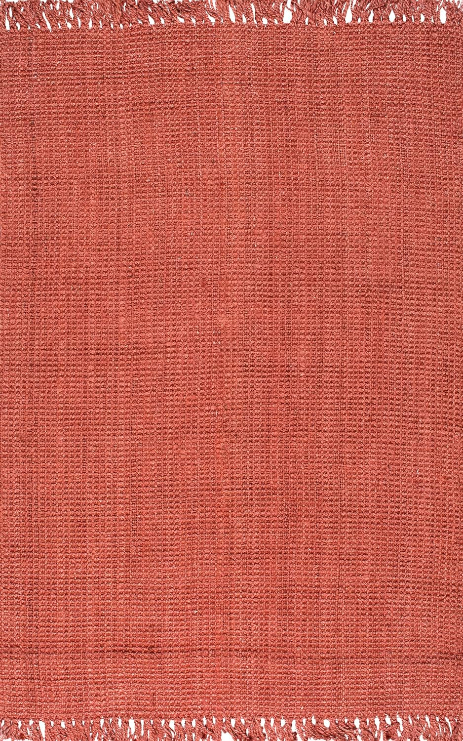 5X8 Daniela Jute Tassel Hand Woven Area Rug, Brick, Solid Chunky Farmhouse Design, Natural Fiber, for Bedroom, Dining Room, Living Room, Hallway, Office, Entryway